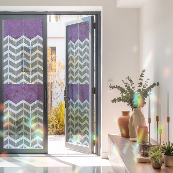 Grey White Arrow Chevron Striped Window Privacy Film, Rainbow Film Decorative Window Sticker 23.6x78.7in, Purple Sun Blocking Static Stained Glass Cling Tint Non-Adhesive