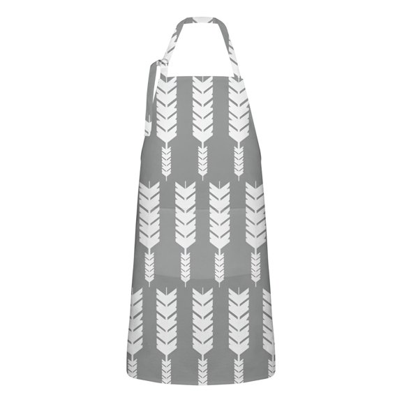 Grey and White Arrow Feather Pattern Apron-Garden Aprons for Women with Pockets-Cotton Linen Waterproof Kitchen Cooking Gardening Aprons Adjustable for Kitchen,Cooking,BBQ and Salon 33x27 Inch