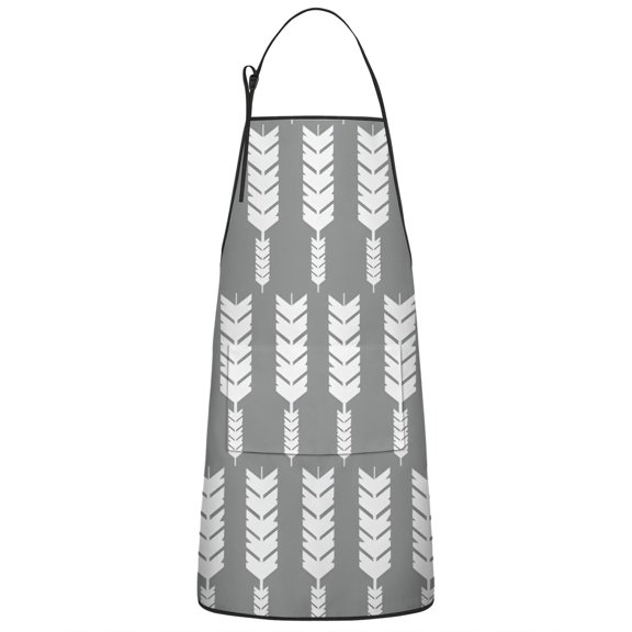 Grey and White Arrow Feather Pattern Apron-Garden Aprons for Women with Pockets-Cotton Linen Waterproof Kitchen Cooking Gardening Aprons Adjustable for Kitchen,Cooking,BBQ and Salon 33x27 Inch