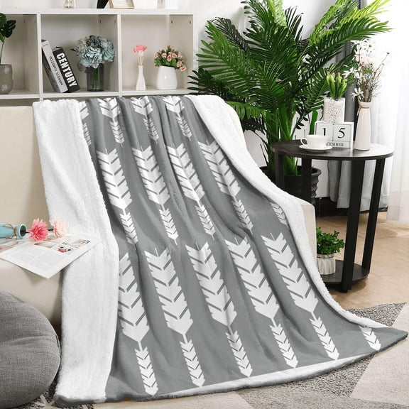 Grey and White Arrow Feather Pattern Blanket,Comfortable Soft Flannel Throw Blanket,All Season,Warm Lightweight Blankets for Sofa Bed Couch Living Room Chair,50"x60"