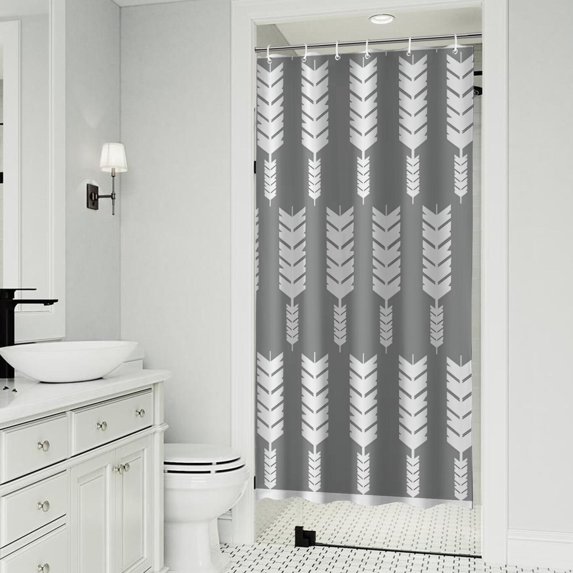 Grey and White Arrow Feather Pattern Shower Curtain 36"x72" ,Bathroom Decorative Shower Curtains Set with 12 Hooks,Modern Waterproof Washable Shower Curtain