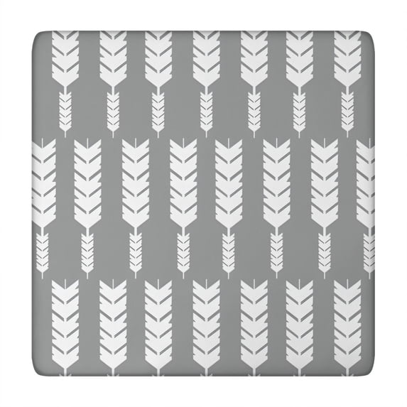 Grey and White Arrow Feather Pattern Square Fitted Tablecloth with Elastic Edge,Square Table Cover,Washable Elastic Table Cover for Home Kitchen Party Decor 34"x34"