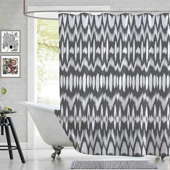 Grey White Bobo Shower Curtain,Modern Farmhouse Bathroom Shower Curtains,Abstract Geometry Waterproof Stall Bath Curtain with 12 Hooks Rings Extra Long Size 72x72in