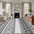 thumbnail image 1 of Grey White Boho Area Rugs 6'x9', Washable Small Throw Rugs for Kitchen Dining room, Vintage Ethnic Tribe Abstract Art Indoor Outdoor Rug Non-Slip Low Pile Carpet Runner Reversible Floor Mats, 1 of 8