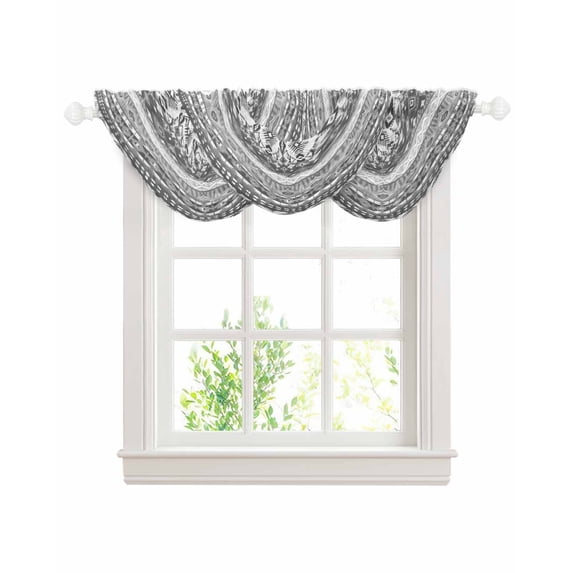 Grey White Boho Sheer Waterfall Valance Curtains for Window, Vintage Ethnic Tribe Abstract Art Rod Pocket Sheer Topper Swag Curtains for Living Room, Kitchen 38.5"W x 47.2"L, 3 Panels