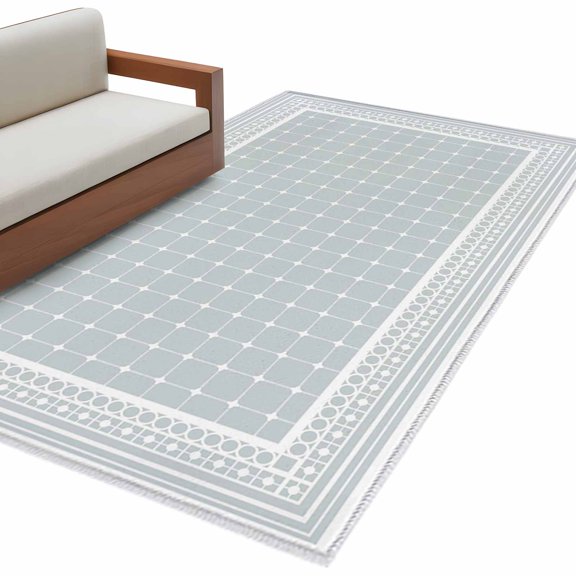 Grey White Border Grids Area Rug 4x6 Washable Rug Non Slip Geometric Frames Lines Large Area Rug Indoor Floor Carpet for Entryway Bedroom Kitchen Living Room Home Office Dining Room Nursery