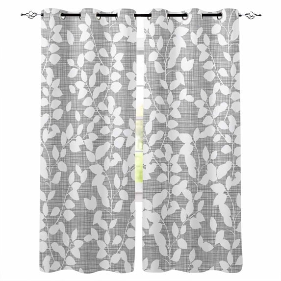Grey White Botanical Blackout Curtains for Bedroom/Living Room, Thermal Insulated Kitchen Curtains, Pastoral Spring Floral Summer Art Grommet Darkening Window Treatment Drapes 52"x84"x2