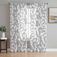 thumbnail image 1 of Grey White Botanical Semi Sheer Curtains 63 Inch Length 2 Panels Set, Pastoral Spring Floral Summer Art Sheer Kitchen Curtain Privacy Voile Window Curtain for Living Room Bedroom Rod Pocket Drapes, 1 of 7