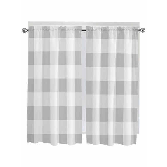 Grey White Buffalo Check Bedroom Curtains 63 Inches length, Farmhouse Plaid Modern Geometric Window Treatment Curtain Drapes, Rod Pocket Curtain Panels for Living Room Kitchen, 42"x63", 2 Panels