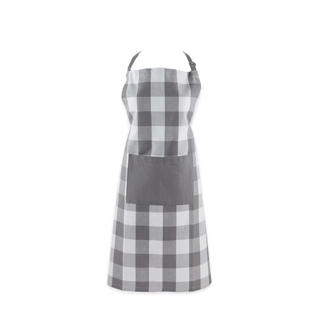 Gray and White Buffalo Check Cotton Kitchen Apron with Pocket