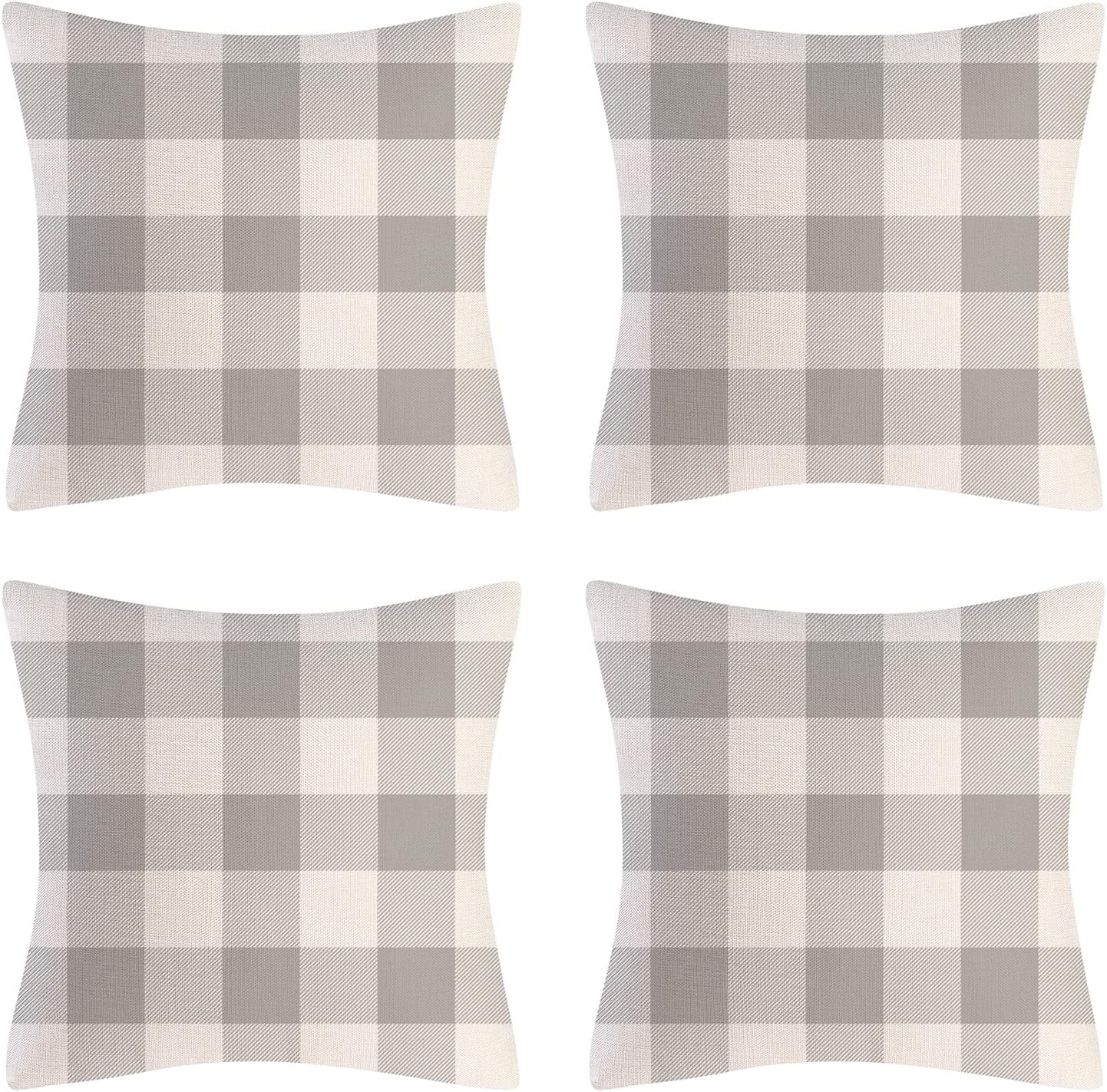 Grey and White Buffalo Check Plaid Throw Pillow Covers Farmhouse Decorative Throw Pillow Case Indoor Outdoor Cushion Cover Pillowcase for Sofa 18 x 18 Inch Set of 4
