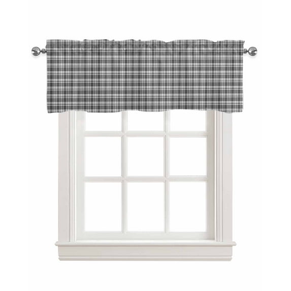 Grey White Checkered Linen Curtain Valance for Bedroom/Bathroom/Kitchen/Office/Living/Dining Room Window,Gray Buffalo Plaid Rod Pocket Topper Decorative Cafe Drapes Panel 42"x18"