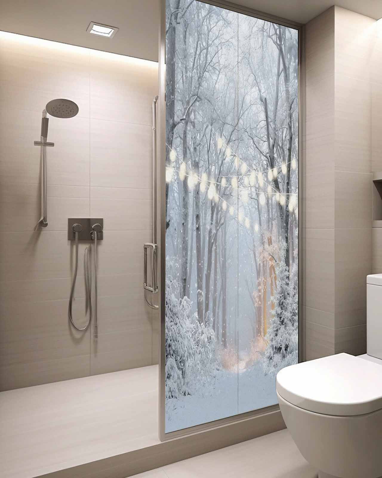 Grey White Christmas Window Privacy Film Stained Glass Window Film Decorative Windows Cover Static Windows Cling for Glass Door Xmas Tree Snowflake Forest Stickers for Bathroom 29.5"x78.7"