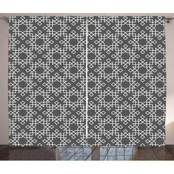 Ambesonne Grey and White Curtains 2 Panel Set, Star Tile, 108" x 84", Charcoal Grey White