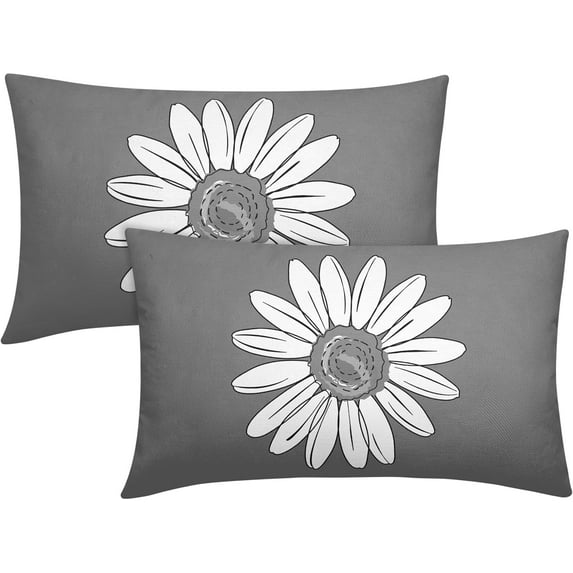 Grey White Daisy Pillow Covers 12X20 Set of 2, Spring Summer Flower Print Decorative Throw Pillow Covers Outdoor Farmhouse Floral Seasonal Cushion Cases Couch Sofa Bed Decor