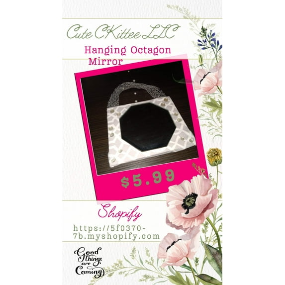 Grey  White Design Print Octagon Wall Morror