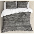 thumbnail image 1 of Grey and White Duvet Cover Set King Size, Modern Brick Wall Tiles Urban Construction Architecture Building Town Art Picture, Decorative 3 Piece Bedding Set with 2 Pillow Shams, Grey, by Ambesonne, 1 of 3