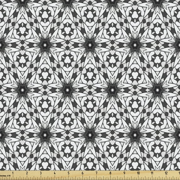 Ambesonne Grey and White Fabric by the Yard Upholstery, Boho Floral Art, 1 Yard, Charcoal Grey and White