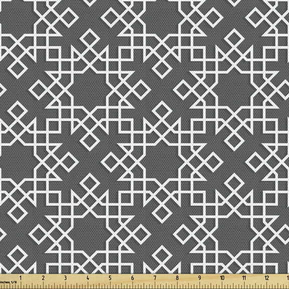 Ambesonne Grey and White Fabric by the Yard Upholstery, Star Tile, 2 Yards, Charcoal Grey White