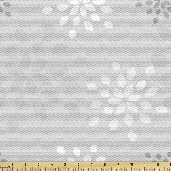 Ambesonne Grey and White Fabric by the Yard Upholstery, Shabby Plant Beauty, 5 Yards, Grey White