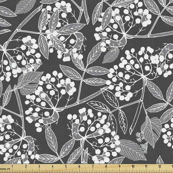 Ambesonne Grey and White Fabric by the Yard Upholstery, Creeper Berries, 2 Yards, Charcoal Grey White