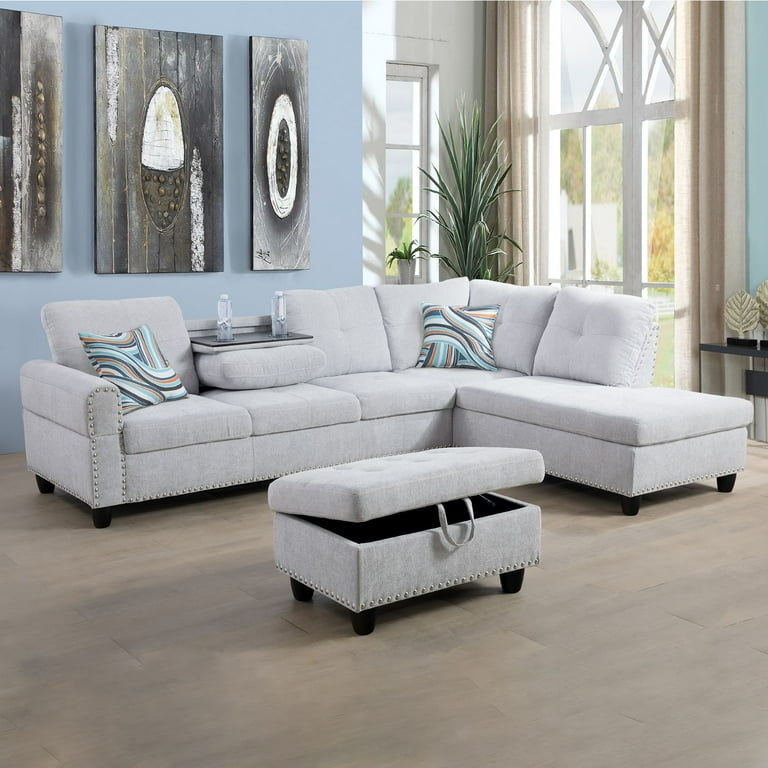 Grey White Flannel 3-Piece Sofa Living Room Sofa Set - Walmart.com