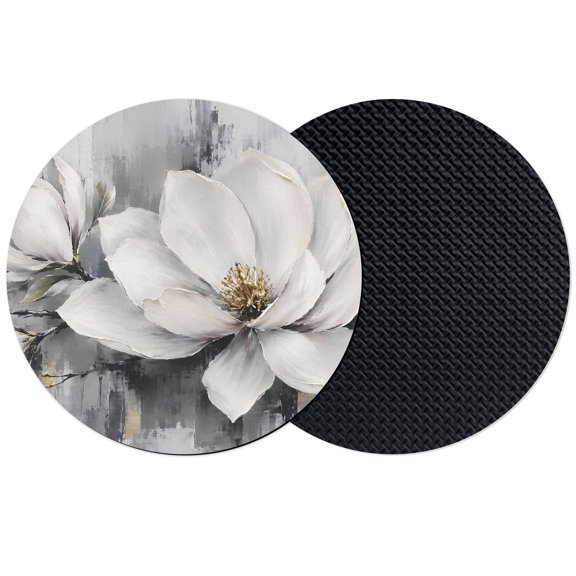 Grey White Floral Coasters Set of 2, Absorbent Coasters for Drinks, Modern Abstract Blooming Flowers Leaves Coaster for Desk Coffee Table Protection, Home Decor House Warming Gifts 4"
