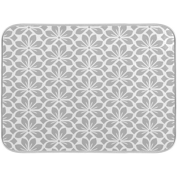 Grey and White Flowers Leaves Dish Drying Mat 16x18 for Kitchen Geometric Leaf Floral Pattern Gray Dishes Pad Dish Drainer Rack Mats Absorbent Fast Dry Kitchen Accessories