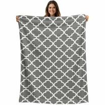 Grey White Geometric Throw Blankets, Minimalist Morocco Pattern Soft Fleece Blanket Decorative for Home Sofa Couch Chair Living Bedroom, 30x40 Inches,