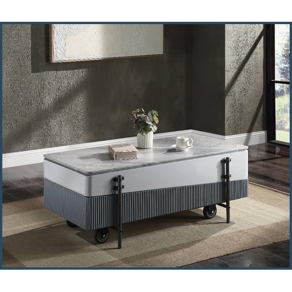 Grey & White High Gloss Lift Top Coffee Table - Versatile Living Room Storage Solution