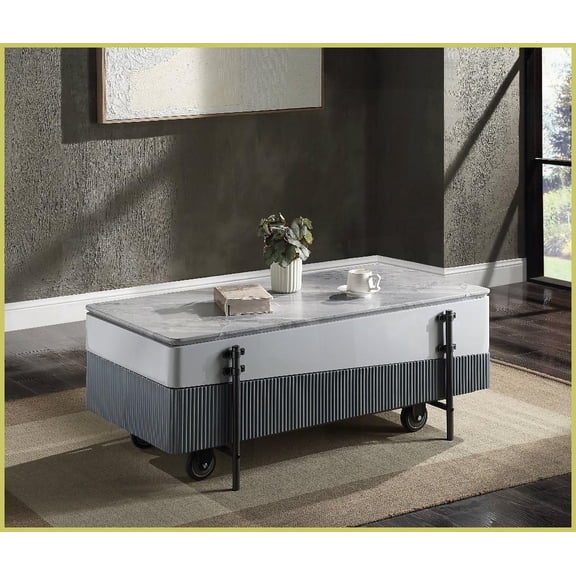 Grey & White High Gloss Lift Top Coffee Table with Storage, Multi-Use Versatility for Living Room