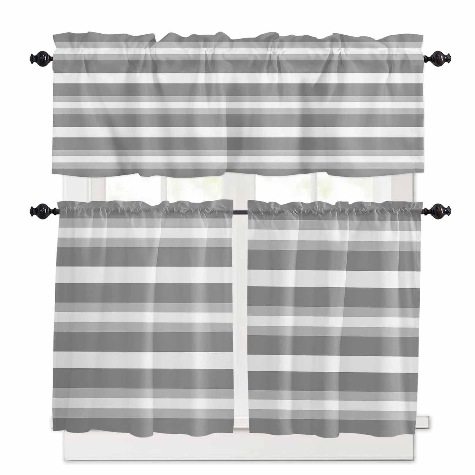 Photo inspiration: Picture Idea: Grey White Kitchen Curtains Set For Windows 3 Pieces 36