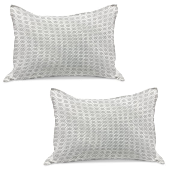 Grey and White Knitted Quilt Pillowcover Set of 2, Abstract Circling Wavy Geometric Round Oval Knot Pattern Simple Flow Art, Standard Queen Pillow Sham Bedroom, 30" x 20", Grey White, by Ambesonne
