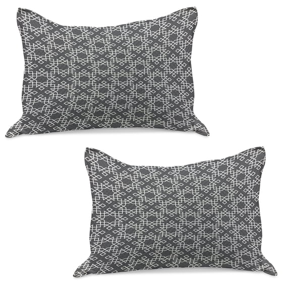 Grey and White Knitted Quilt Pillowcover Set of 2, Moroccan Star Pattern Traditional Tile Symmetrical Motifs, Standard Queen Pillow Sham Bedroom, 30" x 20", Charcoal Grey White, by Ambesonne