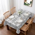 thumbnail image 1 of Grey White Leaves Table Cloth Waterproof Tablecloths, Spring Pastoral Rustic Botanical Tablecloth Dining Table Cover for Kitchen Party Tabletop Outdoor, Rectangle Tablecloth 52x70 Inch, 1 of 9