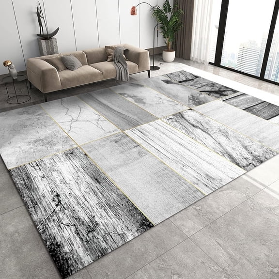 Grey And White Marble Carpet, Stone Area Rugs, Porch Mat Comfortable Foot Feel Soft To The Touch Suitable For Living Room Study Bedroom Dining Room 5x7ft