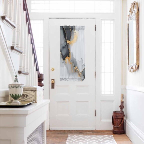 Grey White Marble Door Curtains for Door Window, French Sidelight Front Back Door Curtains With Tieback, Ink Painting Modern Abstract Kitchen Rod Pocket Drapes Panel, 25"x40"