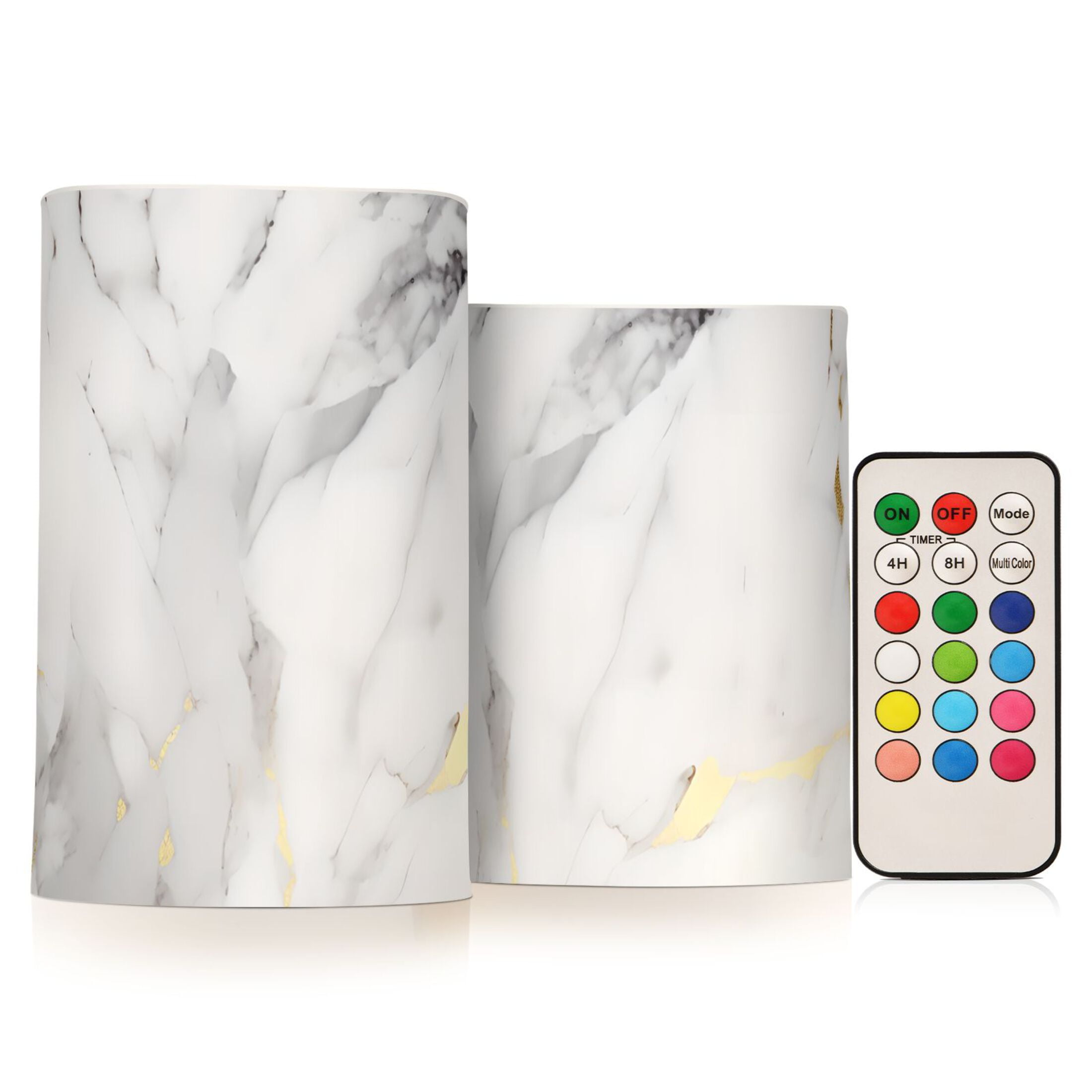 Grey White Marble Flameless Candles with Remote Timer LED Battery Operated Flickering Candle Light for Festival Wedding Home Party