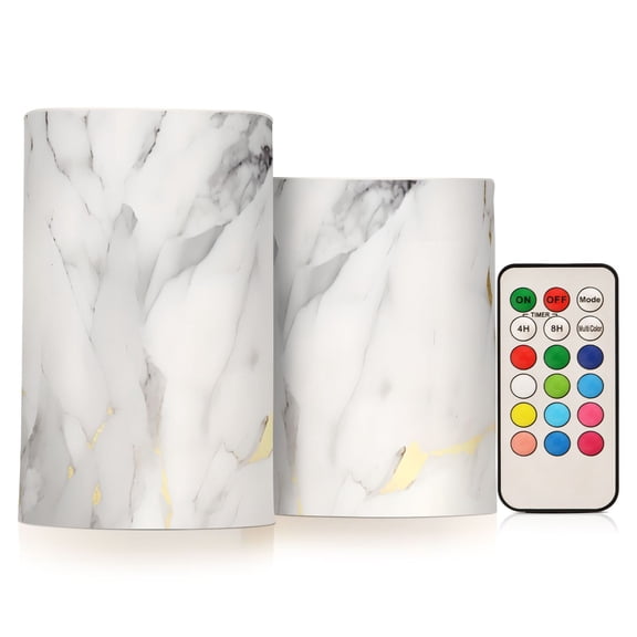 Grey White Marble Flameless Candles with Remote Timer LED Battery Operated Flickering Candle Light for Festival Wedding Home Party