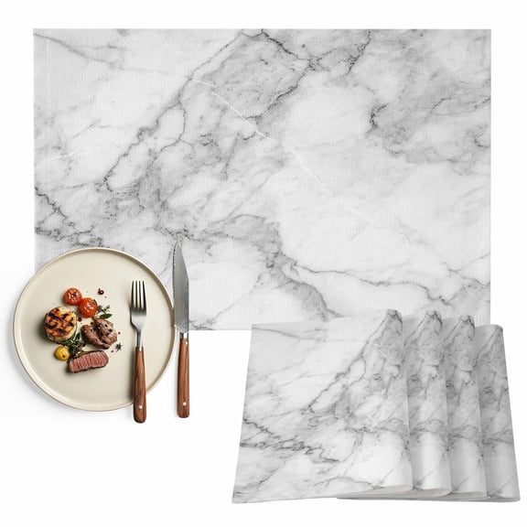 Grey White Marble Placemats Set of 12, Abstract Modern Textured Table Mats Washable Heat-Insulation Non-Slip Place Mats for Kitchen Dinner Table Indoor Outdoor Decor,13x19 Inch