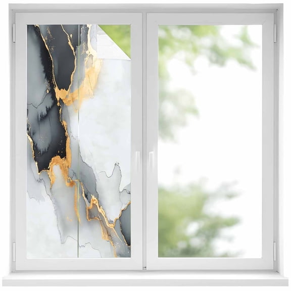 Grey White Marble Privacy Window Film, Decorative Frosted Glass Window Film, Ink Painting Modern Abstract Reusable Peel and Stick Static Cling for Home Bathroom Office Glass Door 17.7"x39.3"
