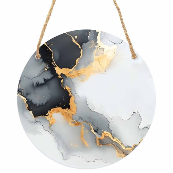 Grey White Marble Round Front Door Welcome Sign, 7.8 Inch Wall Hanging Decor for Indoor Outdoor, Ink Painting Modern Abstract Home Porch Hanger Decorations for Holiday Gift