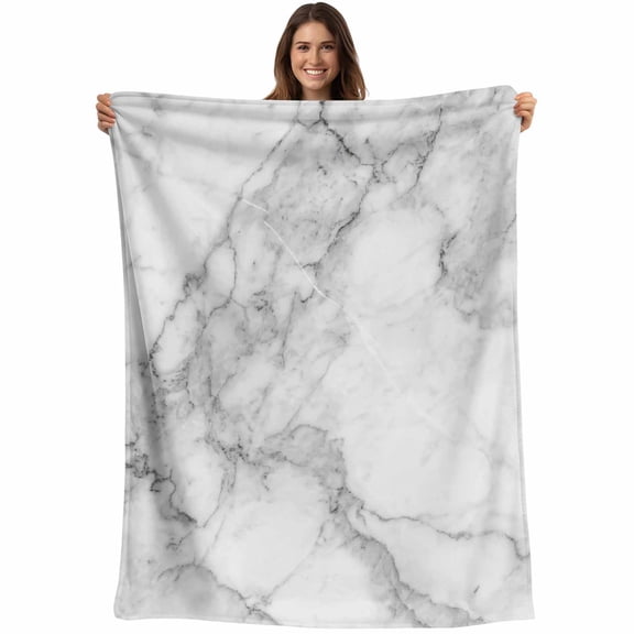 Grey White Marble Throw Blankets, Abstract Modern Textured Soft Fleece Blanket Decorative for Home Sofa Couch Chair Living Bedroom, 50x60 inches,