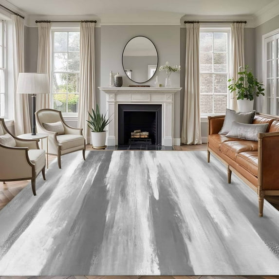 Grey White Ombre Area Rugs 6x9 for Living Room, Abstract Art Oil Painting Modern Non Slip Washable Rug Runner, Low Pile Indoor Floor Carpet Mat Bathroom Rugs for Bedroom, Kids Room