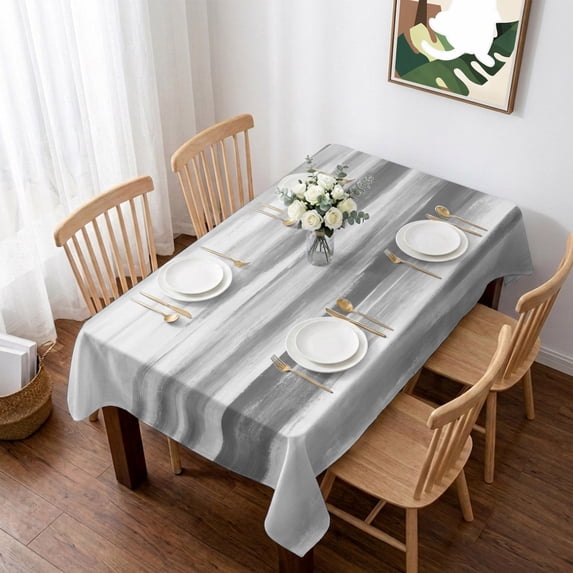 Grey White Ombre Table Cloth Waterproof Tablecloths, Abstract Art Oil Painting Modern Tablecloth Dining Table Cover for Kitchen Party Tabletop Outdoor, Rectangle Tablecloth 60x84 Inch
