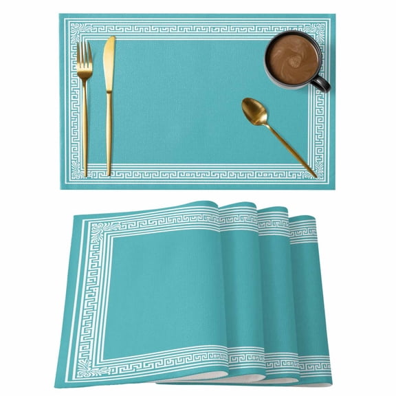 Grey White Placemats Set of 1, Simplistic Greek Inspired Abstract Geometric Art Non-Slip Place Mats Washable Table Mats for Kitchen Dining Table Decorations Indoor/Outdoor