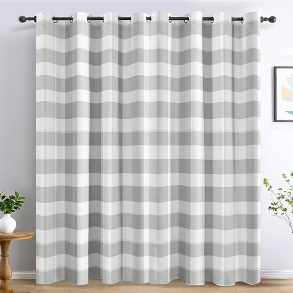 Grey White Plaid Blackout Curtains for Bedroom, Thermal Country Buffalo Check Curtains, Grommet Drapes Window, Cottage Gingham Room Decor Living Room 26"W x 63"L