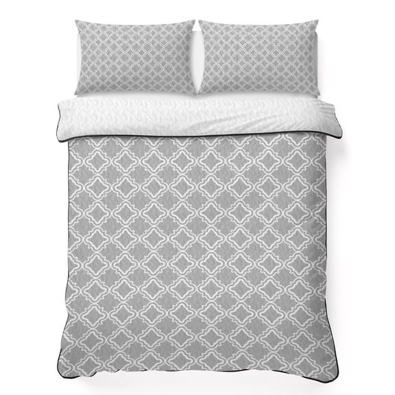Grey White Plaid California King Quilt Bedding Set, Abstract Light Grey Morocco Texture Lightweight Comforter with 2 Pillow Shams Bedroom Bedspread Set Home Decor for All Seasons