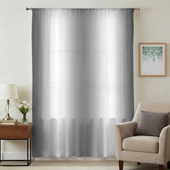 Grey White Sheer Curtains 45 Inches Long, Gray Farmhouse Modern Rustic Light Filering Curtains, Breathable Simi Curtain Privacy Drapes for Kitchen Bathroom Lightweight Small Window Treatment