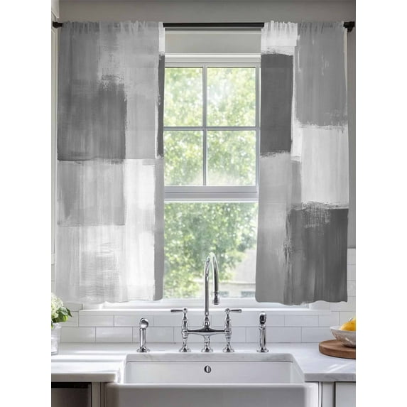 Grey White Sheer Curtains 63 Inches Long 2 Panels Graffiti Art Mottled Gradient Color Blocks Modern Light Filtering Semi Sheer Window Curtains Drapes for Bedroom Living Room 52"x63"